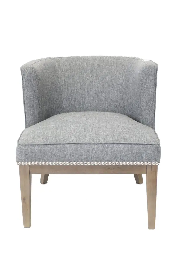 Guest Chair Medium Gray Linen Silver Nail Head Trim Modern Walnut Wood Frame - Image 7