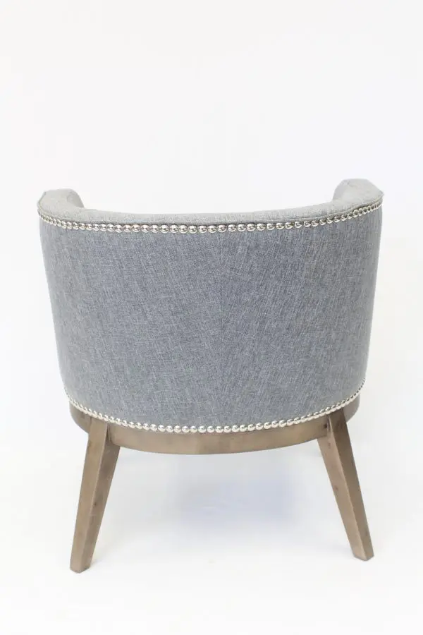 Guest Chair Medium Gray Linen Silver Nail Head Trim Modern Walnut Wood Frame - Image 5