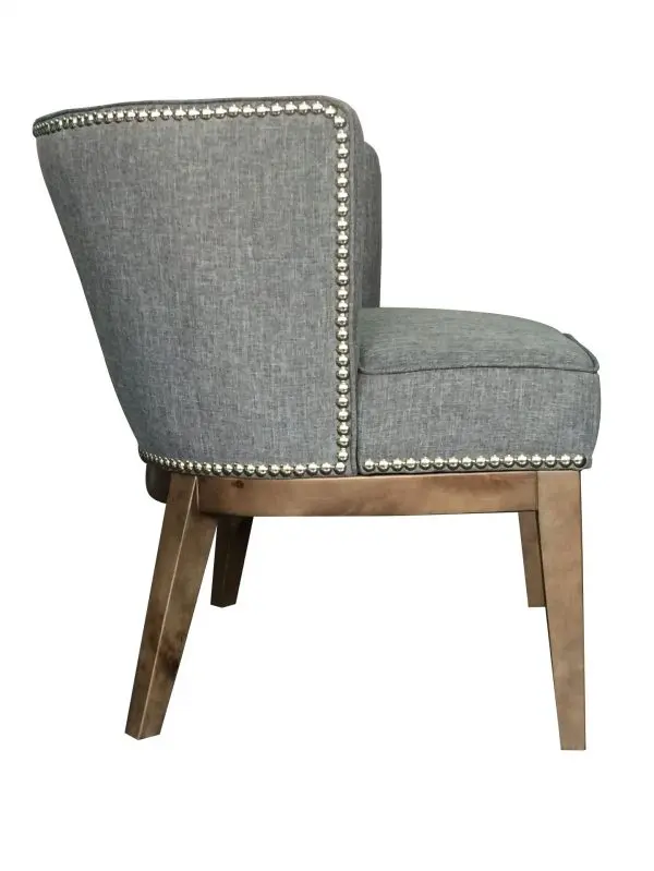 Guest Chair Medium Gray Linen Silver Nail Head Trim Modern Walnut Wood Frame - Image 4