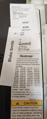 Used Steelcase Office Chair Tag Authenticity Example