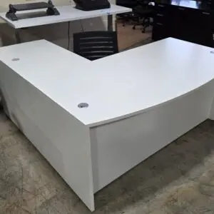 Used White Bowfront 'L' Shape Office Desk w/ BBF- 72x78