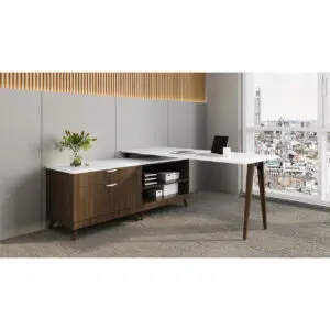 Mid-Century Modern L-Shaped Executive Desk with Storage Credenza – Multiple Color Combinations Available.