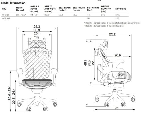 ergonomic mesh office chair dimensions