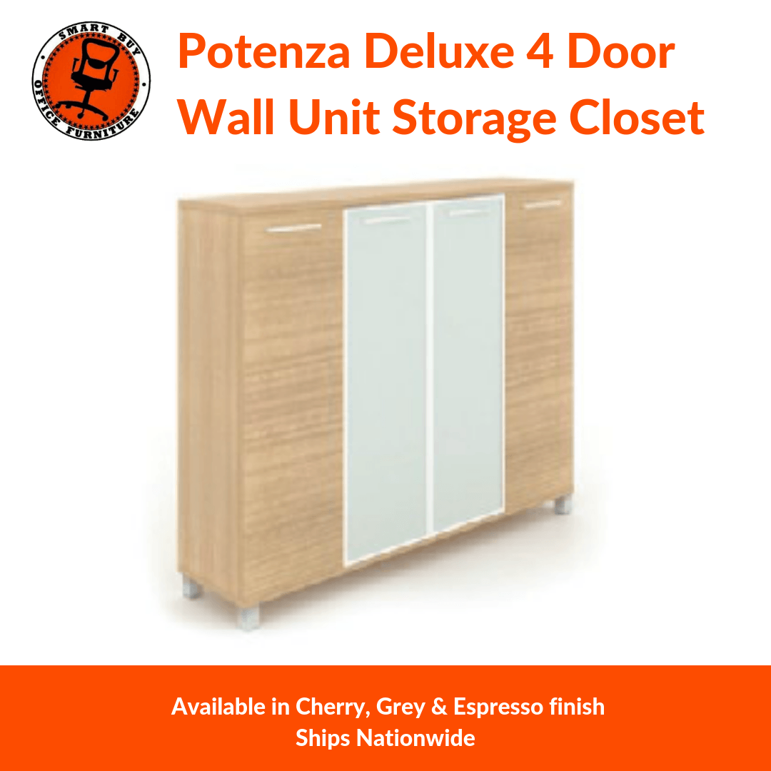 Potenza Deluxe 4 Door Wall Unit - Modern Office Storage Cabinets - office furniture austin