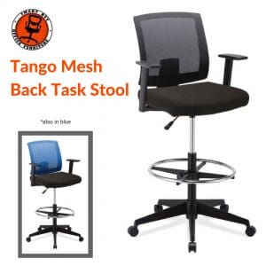 Tango Mesh Back Drafting Stool, Upholstered Seat with Footring and Black Base