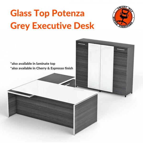 glass top potenza grey executive desk