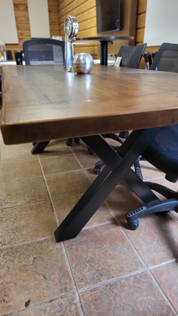 Reclaimed Wood Conference Table with Metal X Base