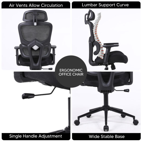 ergonomic office chair with headrest molded foam seat 250 lbs rated 34