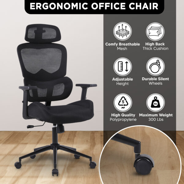 ergonomic office chair with headrest molded foam seat 250 lbs rated 5