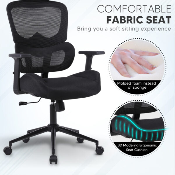 ergonomic office chair with headrest molded foam seat 250 lbs rated seat detail