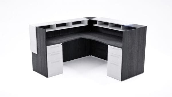 Modern L Shaped Reception Desk with LED Accent Lighting 72x72 - Image 8