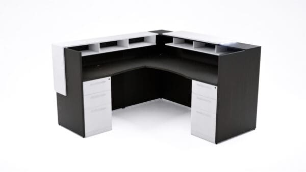 Modern L Shaped Reception Desk with LED Accent Lighting 72x72 - Image 2