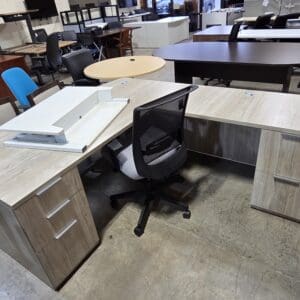 Used HON Bowfront 'L' Desk - Light Wood Finish