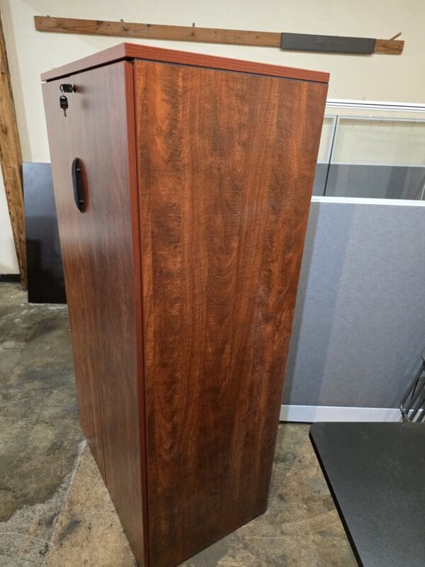 Used Locking Storage Cabinet Tall - Cherry Laminate - Image 2