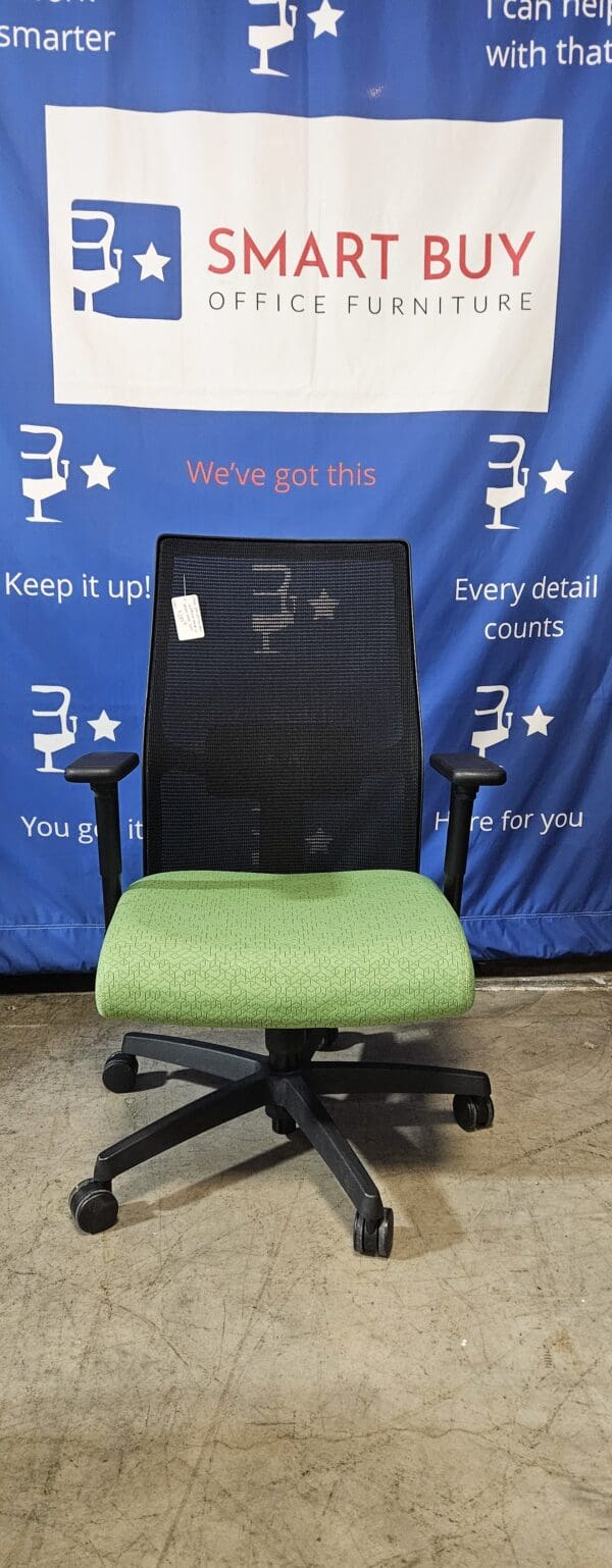 Used HON Ignition Black Mesh Back, Green Seat - Image 4