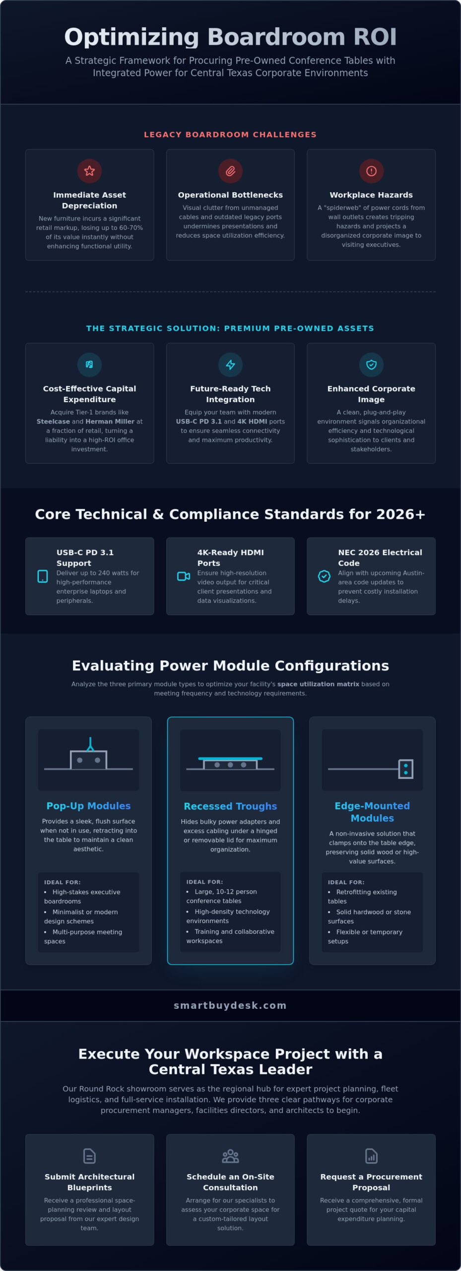 Used Conference Tables with Power Outlets: A Guide to High-ROI Meeting Space Integration